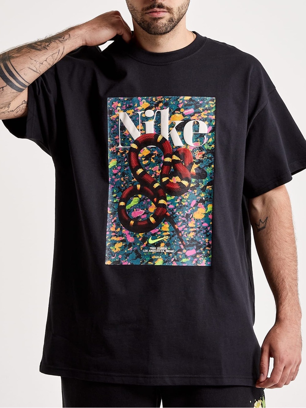 Nike Black Graphic Tee with Colorful Snake Print